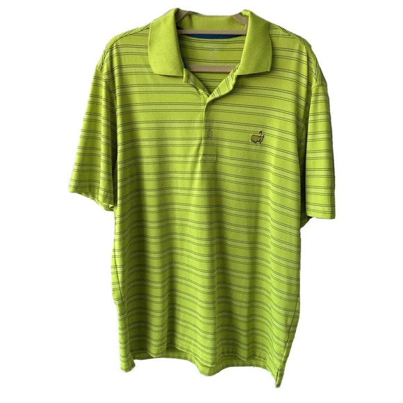 Masters Tech Men's Size Large Short Sleeve Green Striped Golf Polo Shirt Augusta - Picture 1 of 8